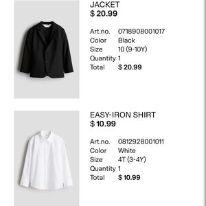 H&M Kids Black Jacket and White Shirt, Vest and Pants